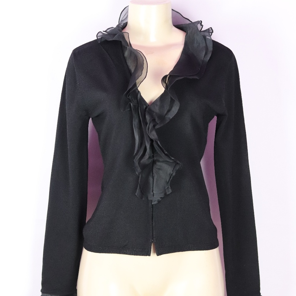 Black Ruffle-Front Women's Sweater